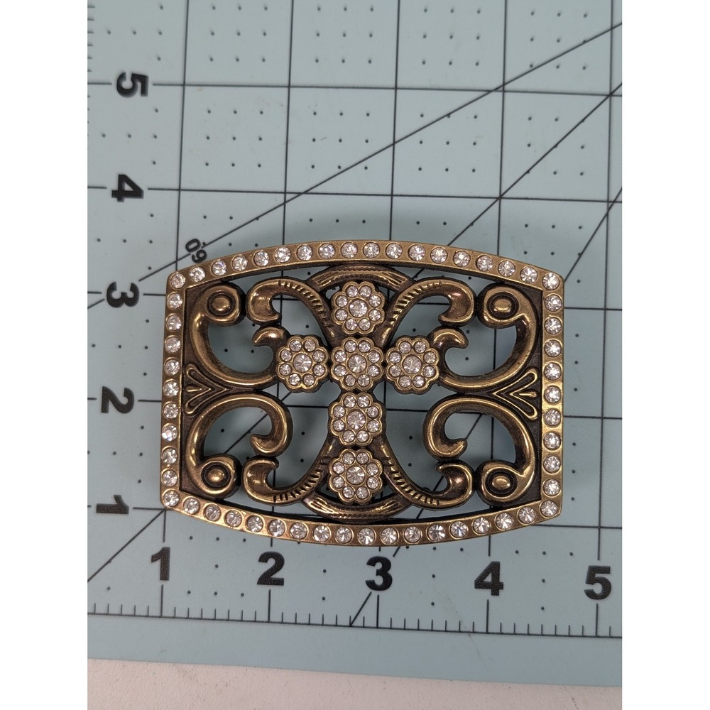 Rhinestone Cross Belt Buckle Womens Bronze Metal Western Religious Cowgirl